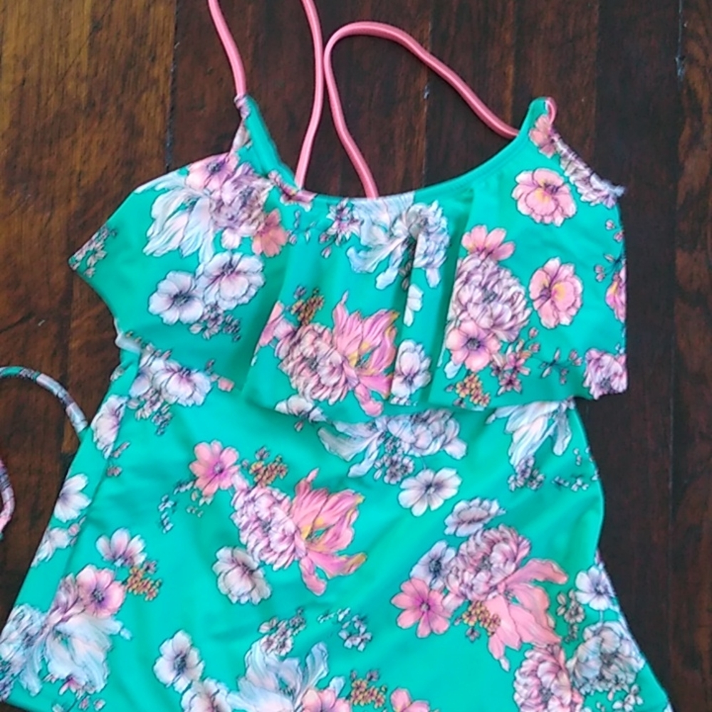 Island Soul L Floral Teal & Coral swim top